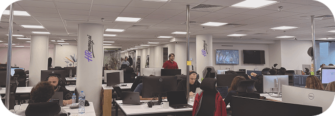 Modern office workspace with team collaboration